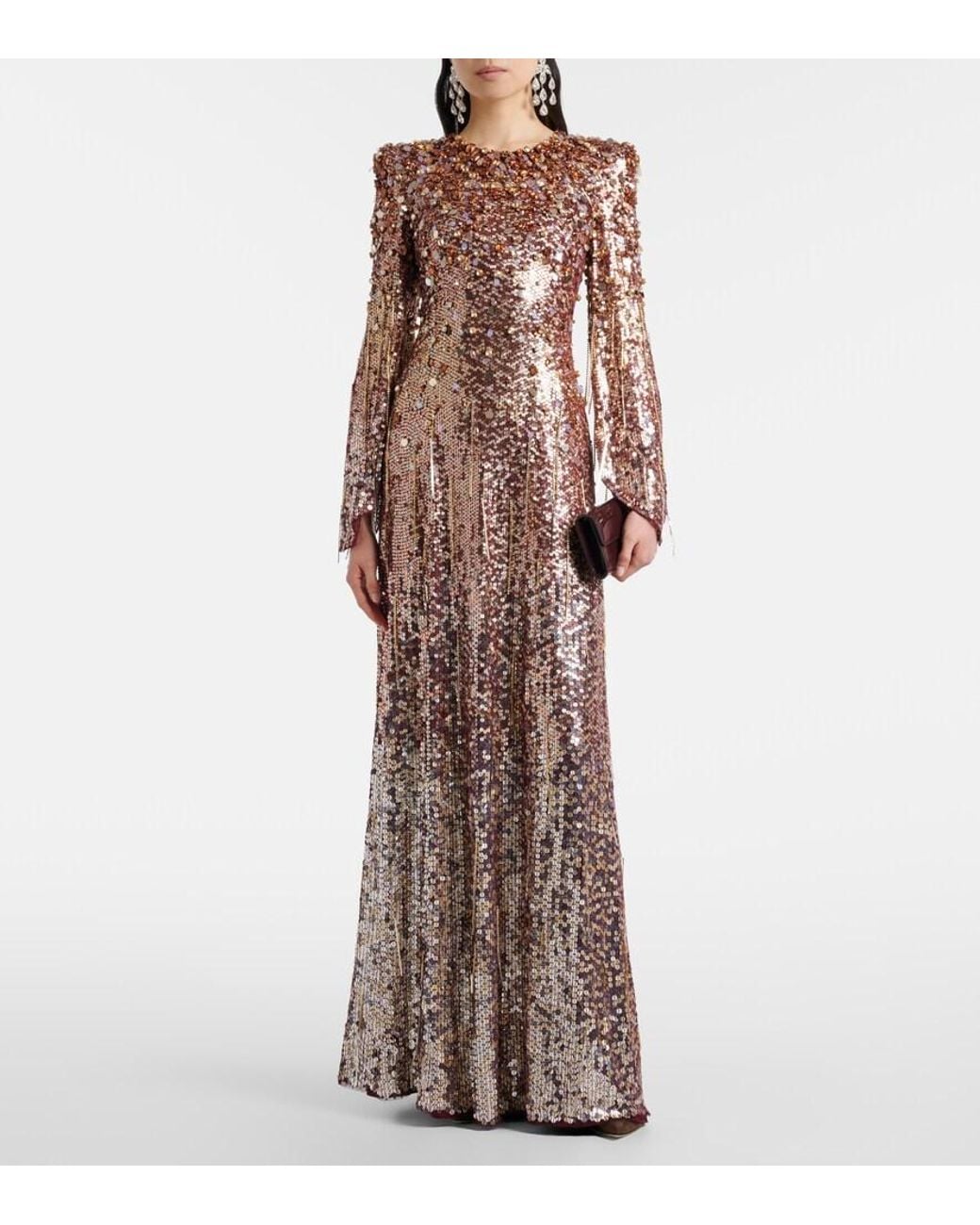 Vestido De Fiesta Phara Con Flecos Jenny Packham de color Brown