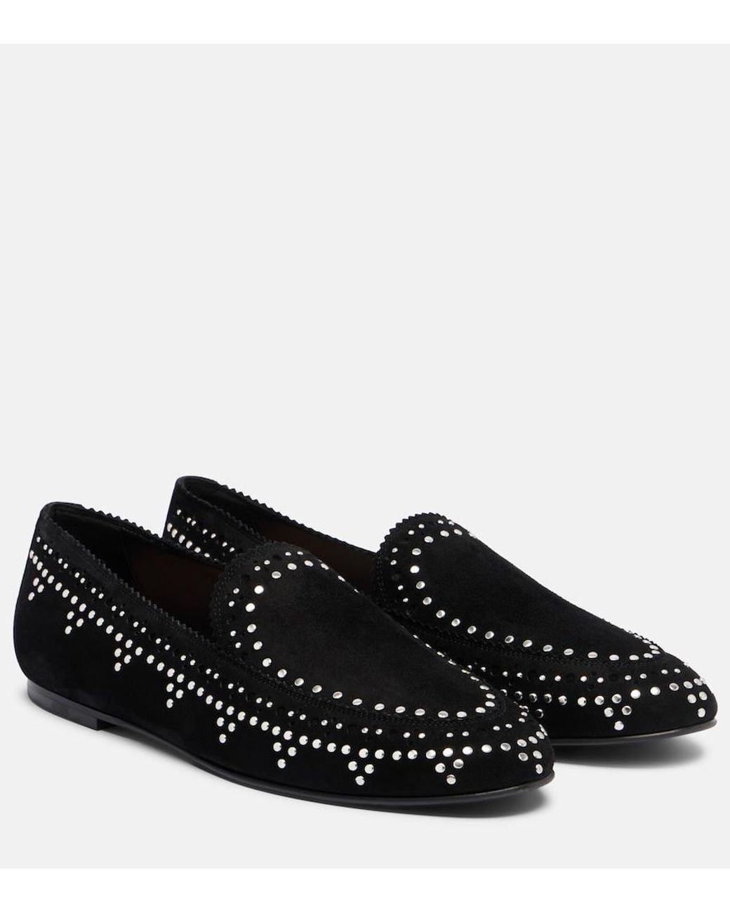 Aquazzura Black Skye Studded Suede Loafers