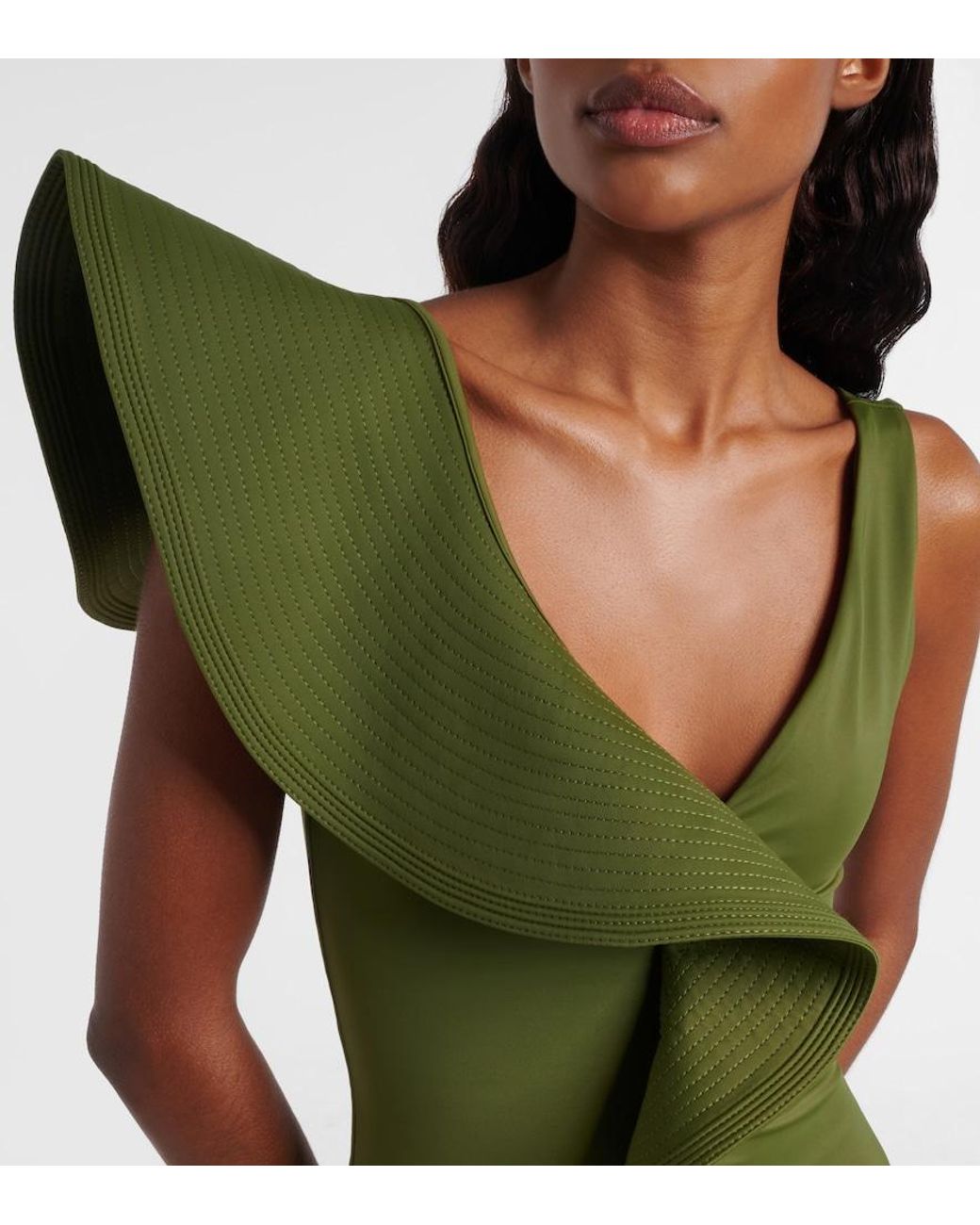 Johanna Ortiz Green Ruffled Swimsuit