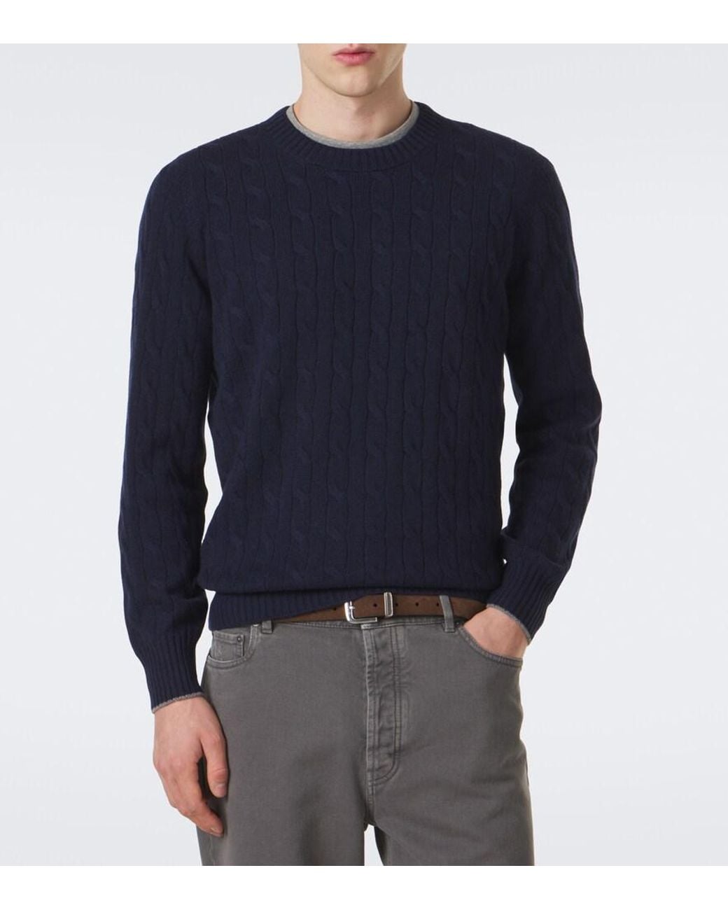 Brunello Cucinelli Blue Cable-Knit Cashmere Sweater for men