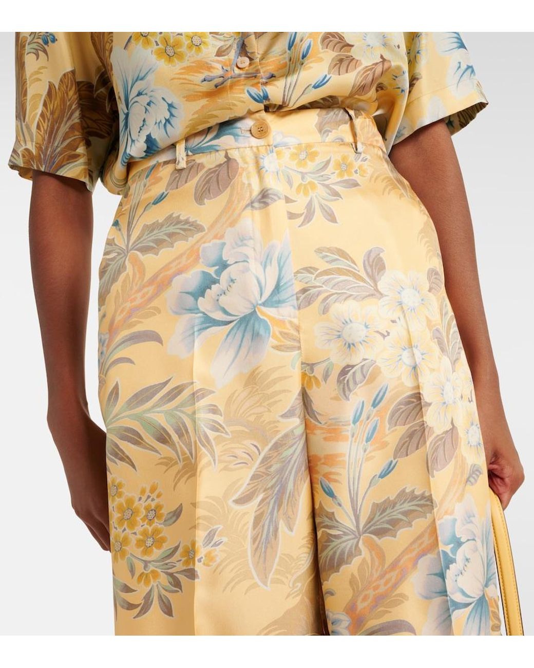 Etro Yellow Printed Silk Wide-Leg Pants