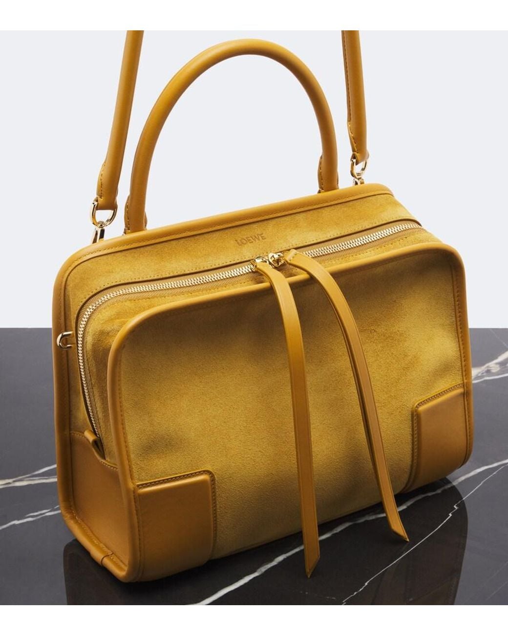 Loewe Yellow Amazona 180 Medium Suede Top-Handle Bag