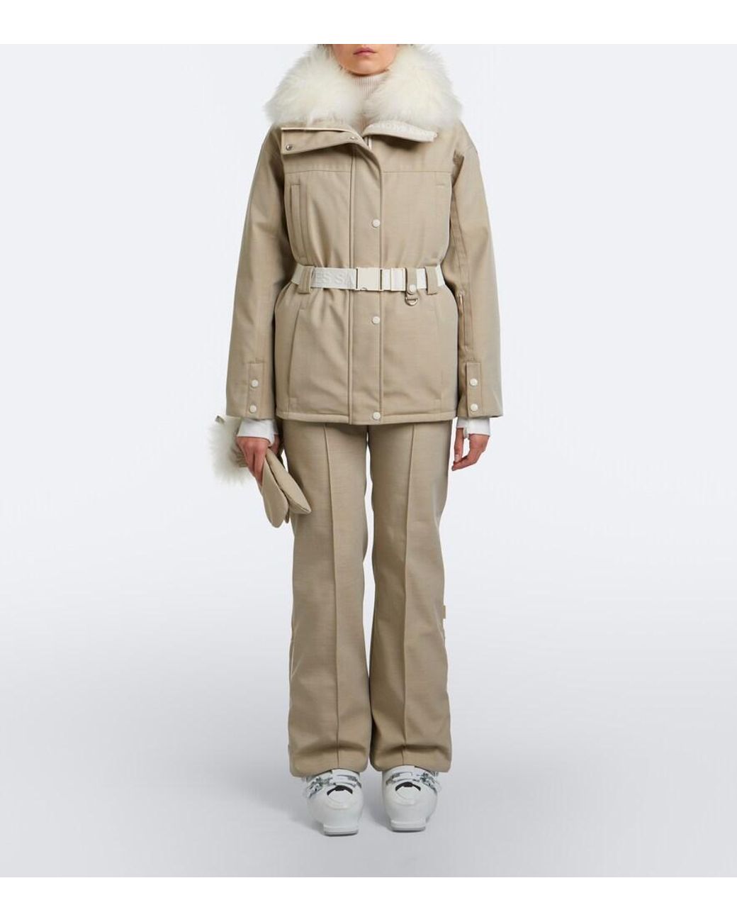 Yves Salomon Natural Belted Shearling-Trimmed Ski Jacket