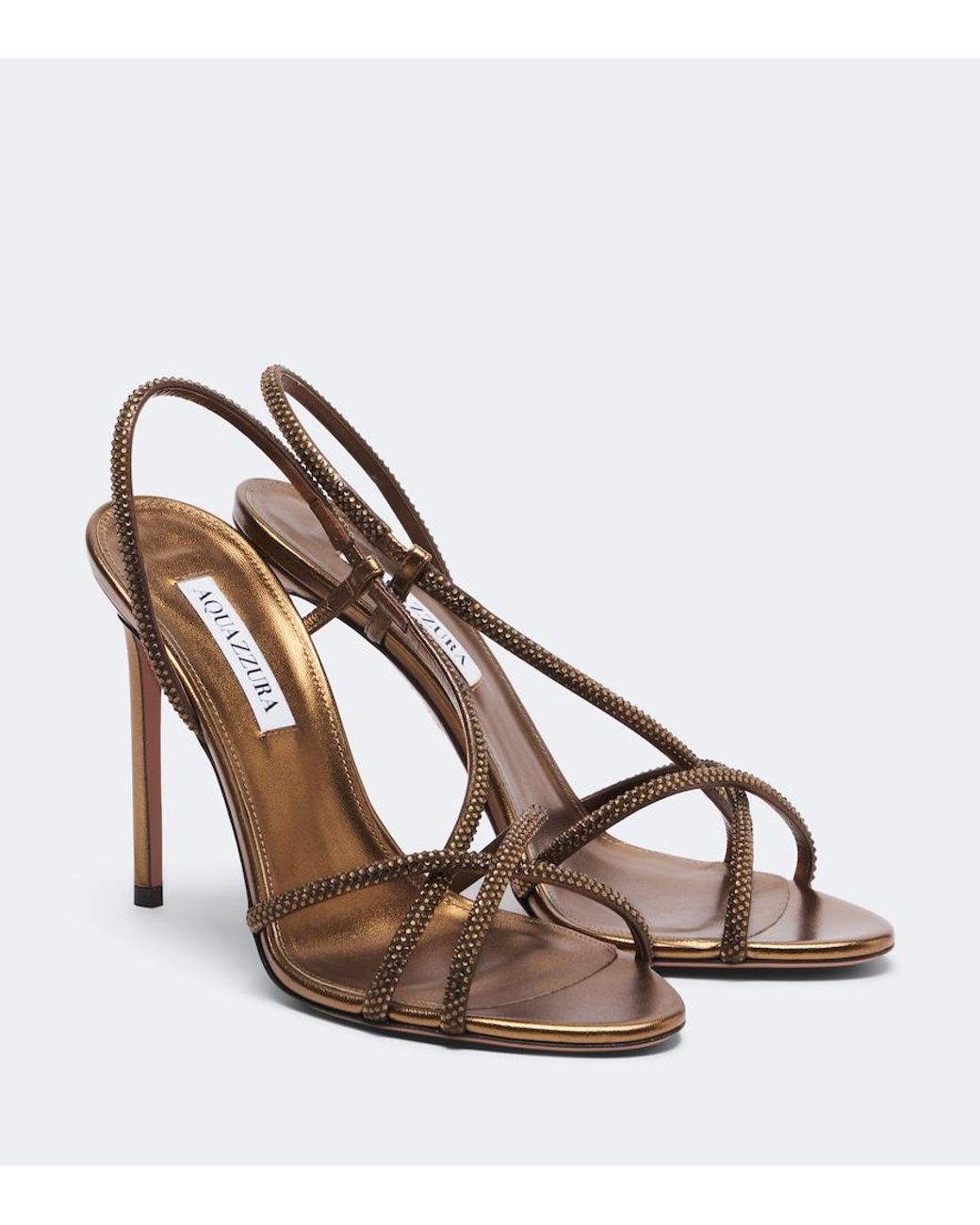 Aquazzura Brown Horizon Crystal Leather Slingback Sandals