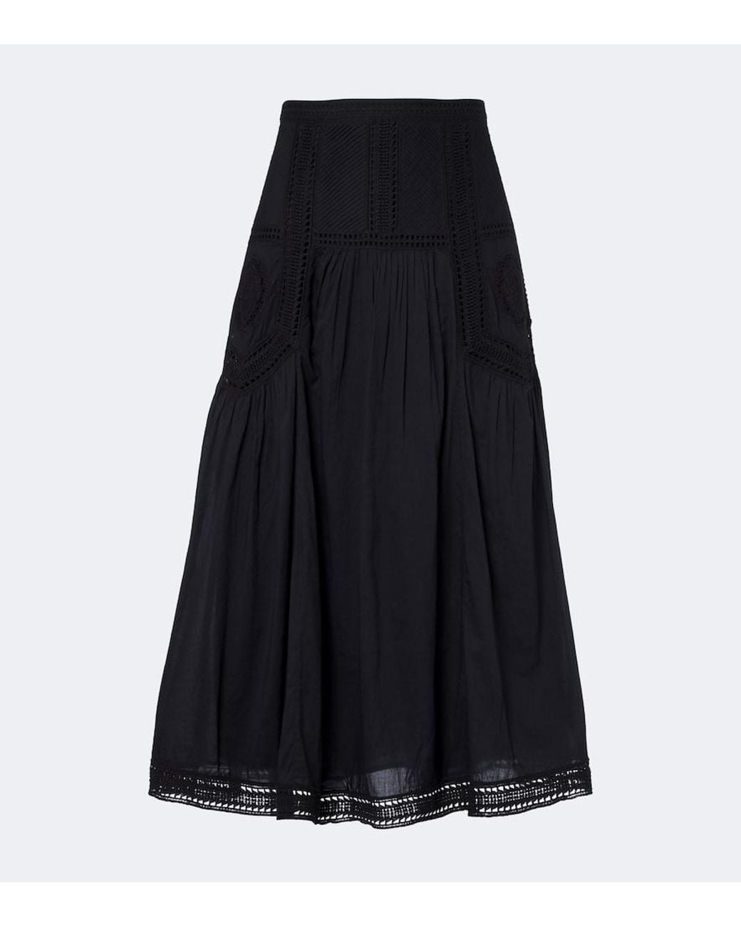 Ulla Johnson Black Alice Embroidered Tiered Cotton Midi Skirt