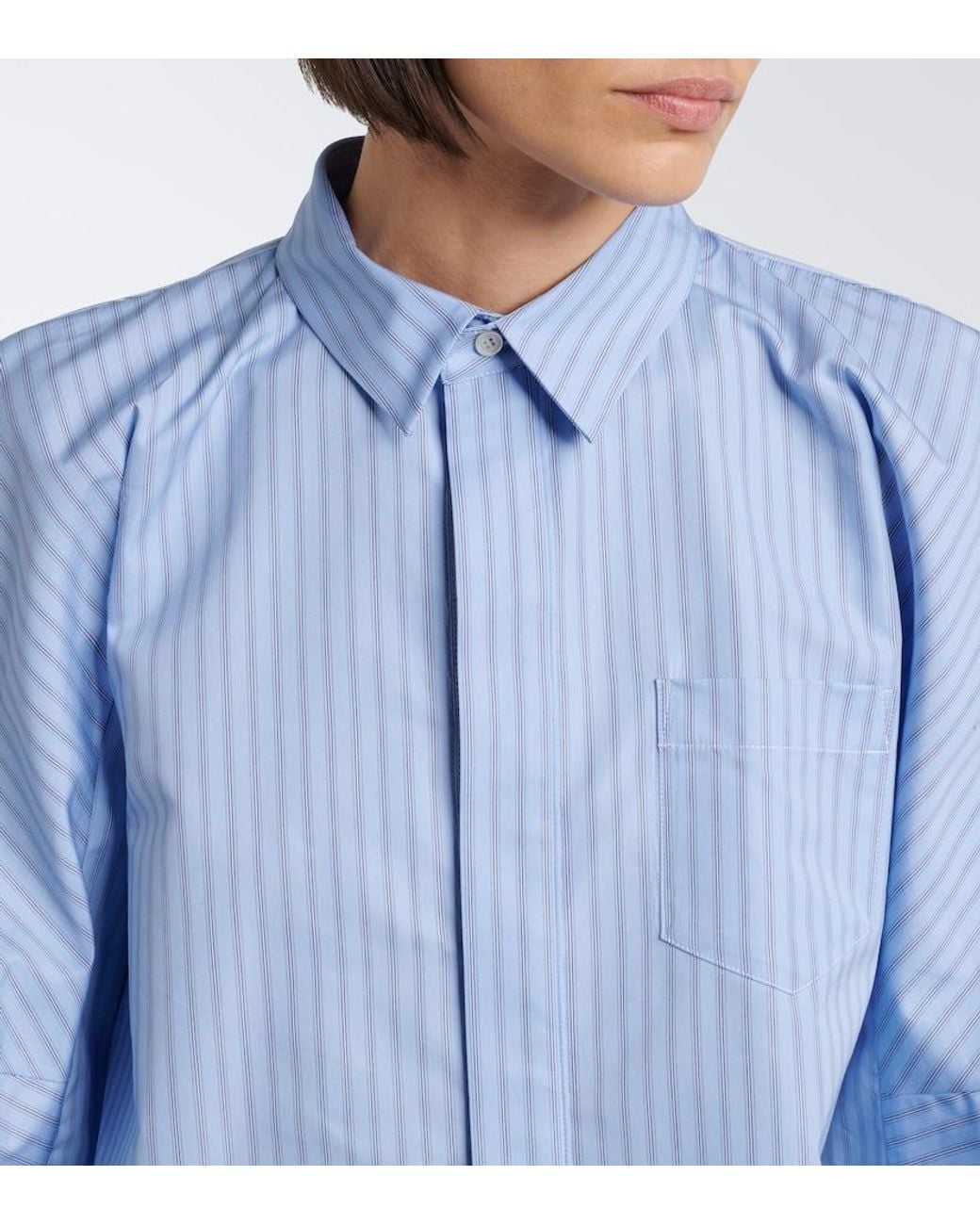 Sacai Blue Striped Cotton-Blend Poplin Shirt