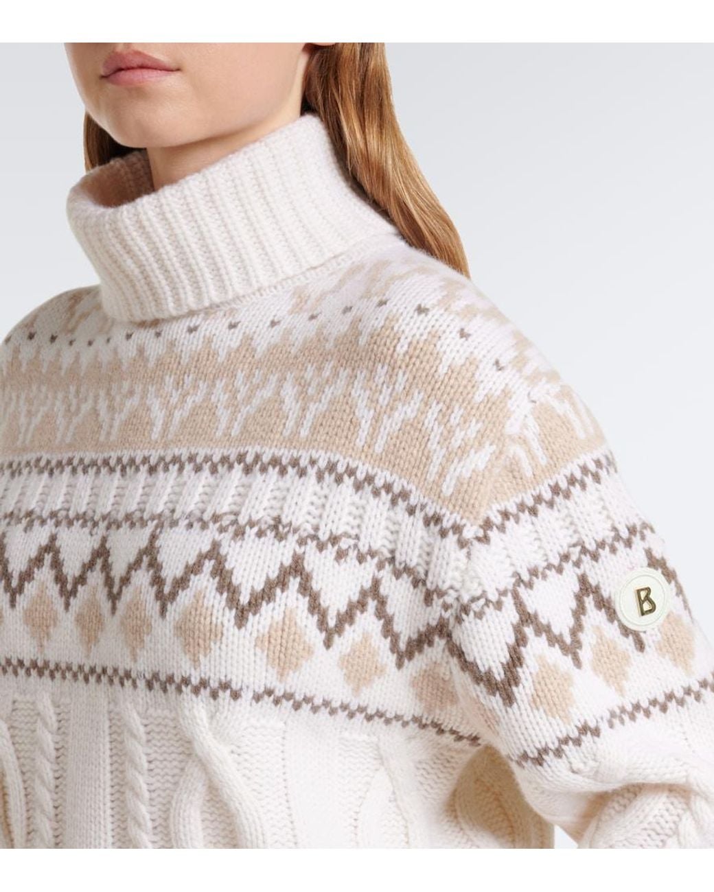 Bogner White Lorely Jacquard Cashmere Turtleneck Sweater