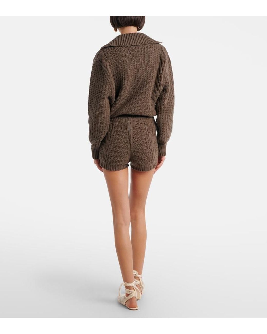 Magda Butrym Brown Cable-Knit Cashmere Shorts