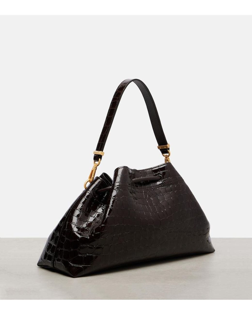 Jimmy Choo Black Cinch Medium Croc-Effect Leather Bucket Bag