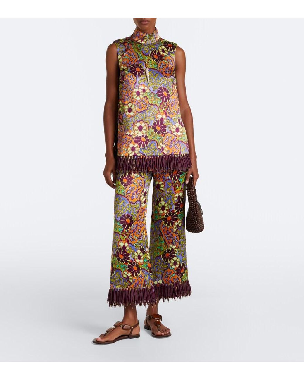 ALÉMAIS Red Joanna Fringed Printed Wide-Leg Pants