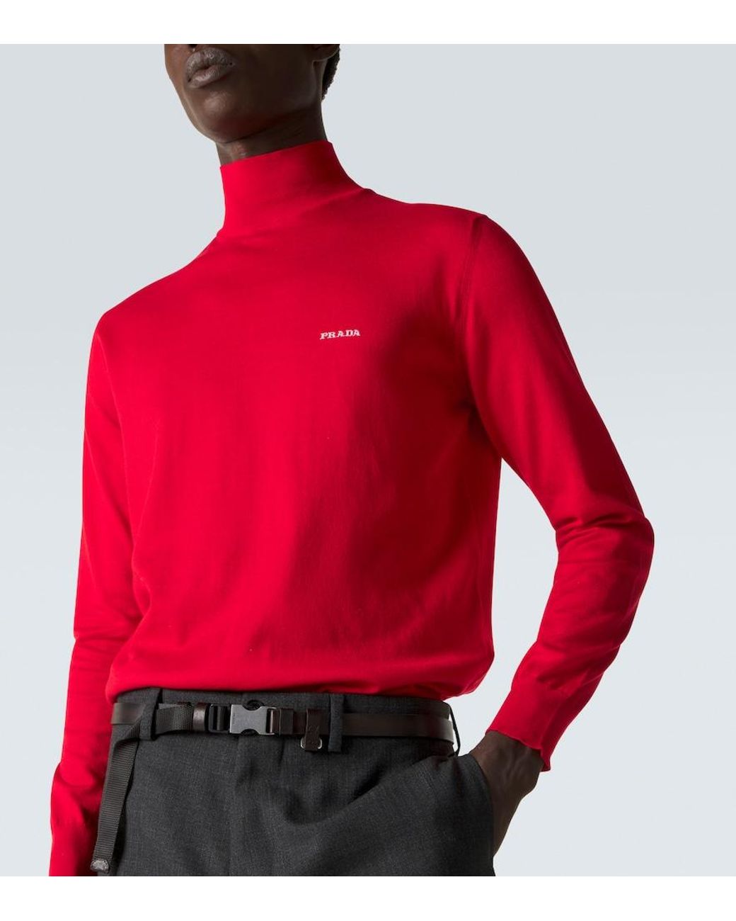 Prada Red Cotton Turtleneck Sweater for men