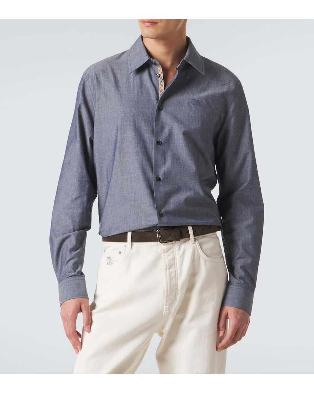 Burberry Blue Ekd Cotton-Blend Shirt for men