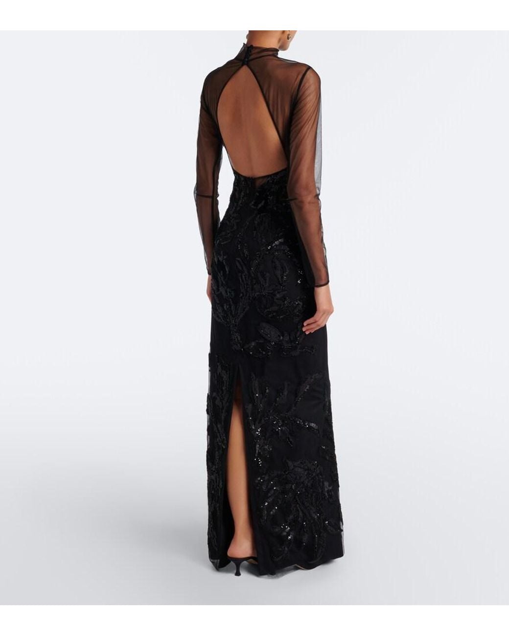 Costarellos Black Syndia Embellished Tulle Gown