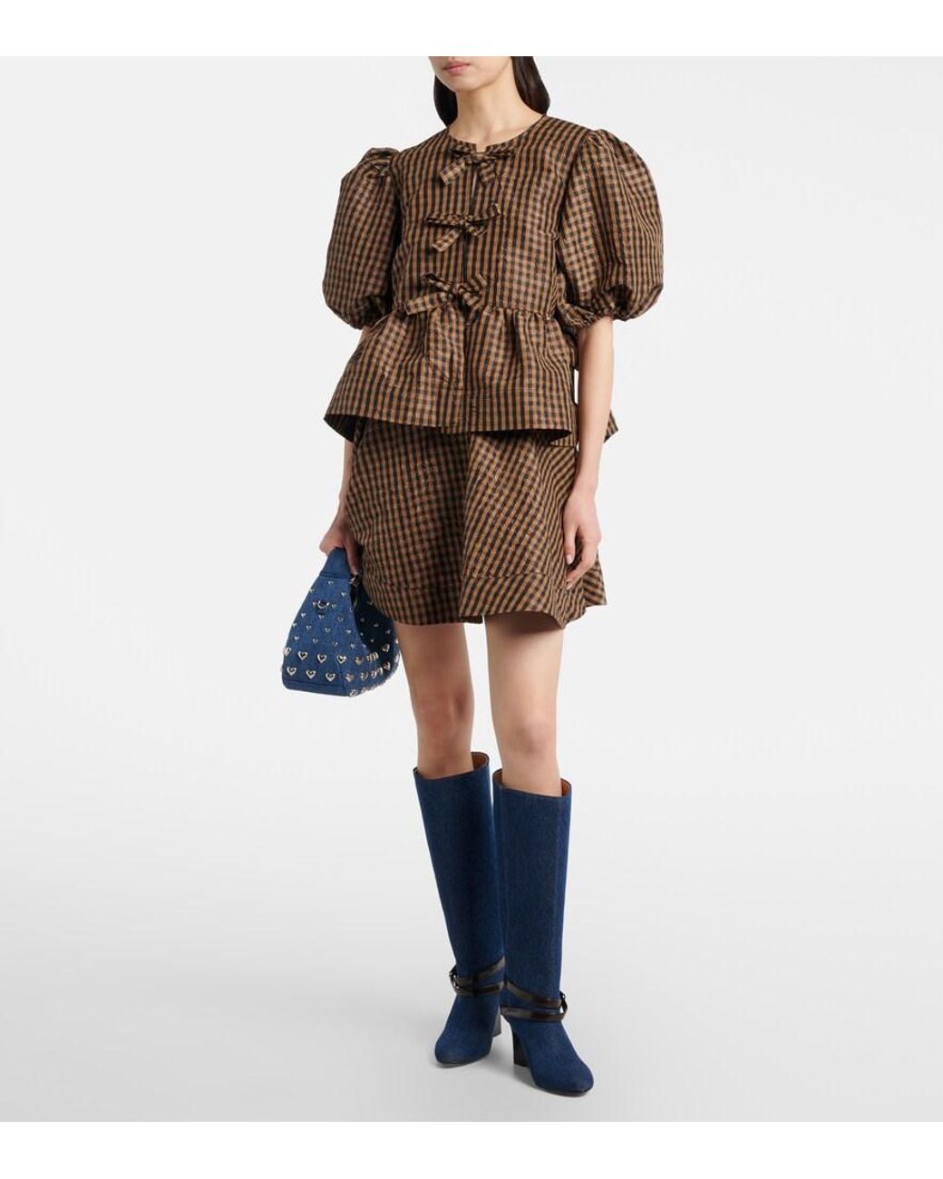 Ganni Blue Kat Denim Knee-High Wedge Boots