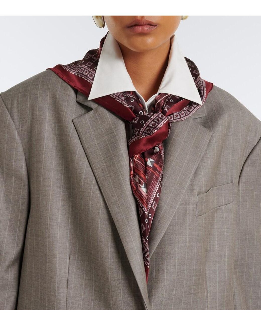 Acne Red Checked Silk Satin Scarf