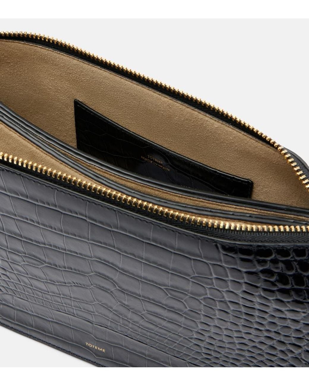 Totême Black Threefold Croc-Effect Leather Clutch