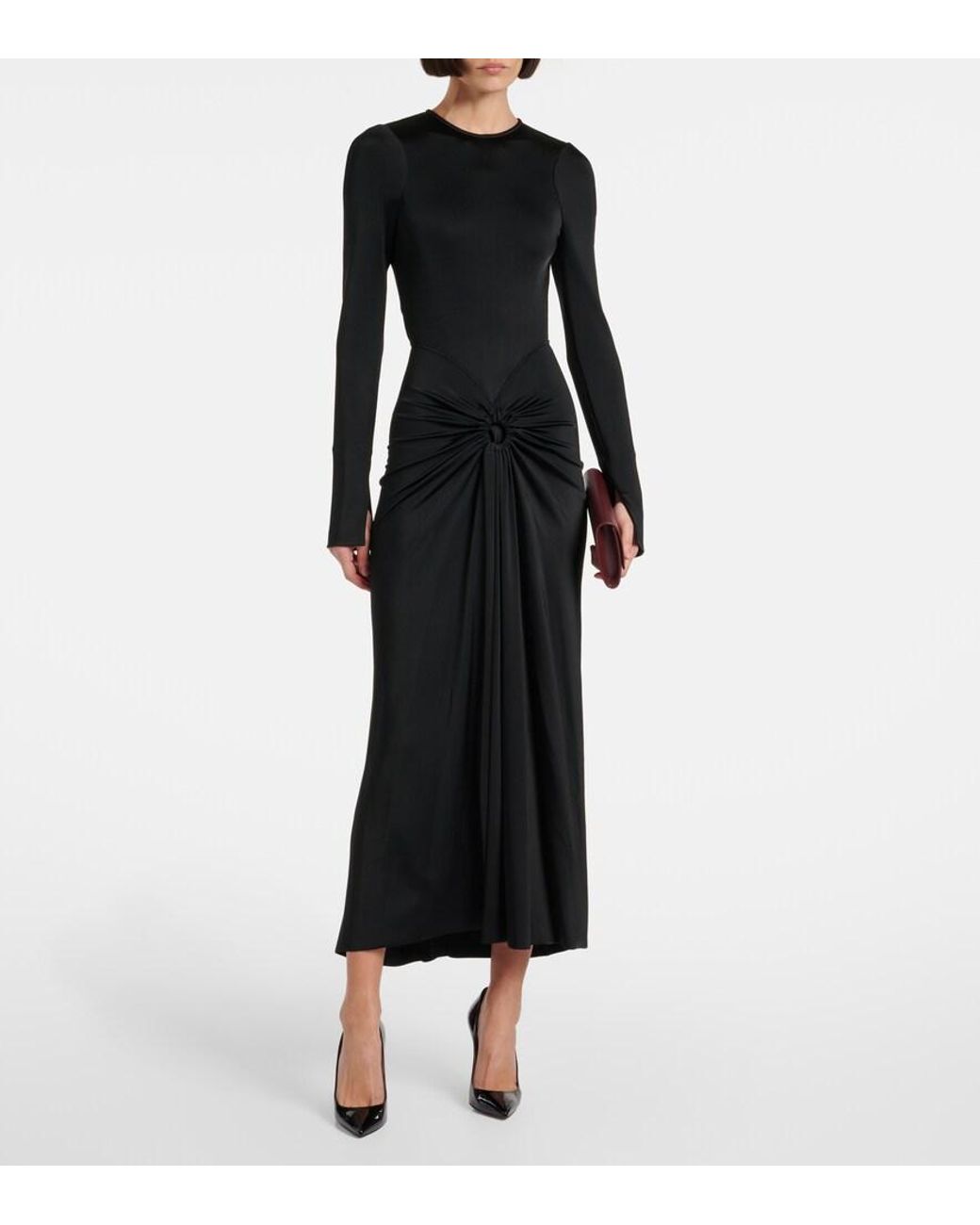 Victoria Beckham Black Gathered Midi Dress