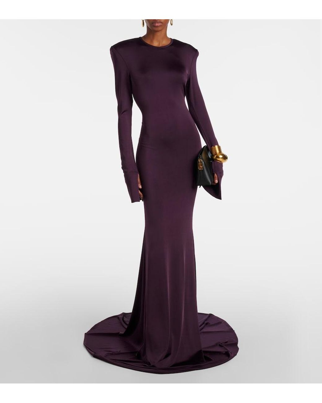 Victoria Beckham Purple Open-Back Gown