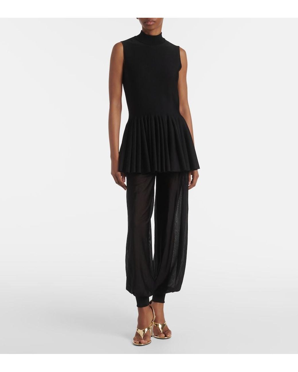 Alaïa Black Pleated Turtleneck Top