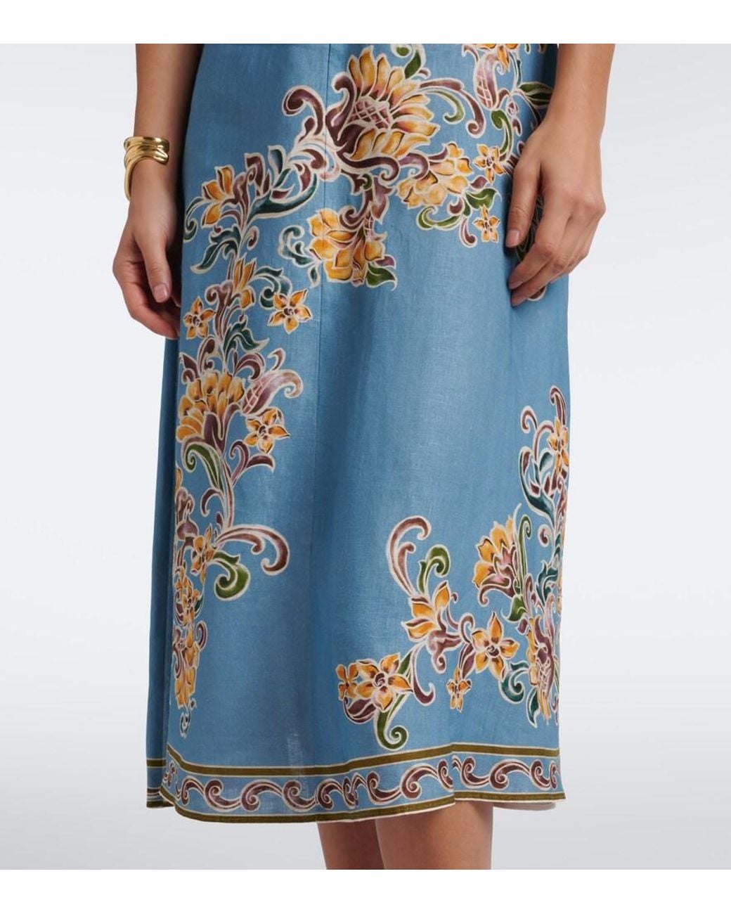 ALÉMAIS Blue Joan Floral Linen Midi Dress