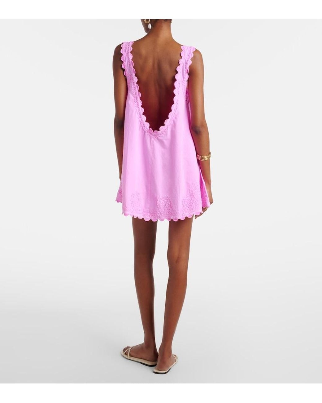 Juliet Dunn Pink Embroidered Cotton Poplin Minidress