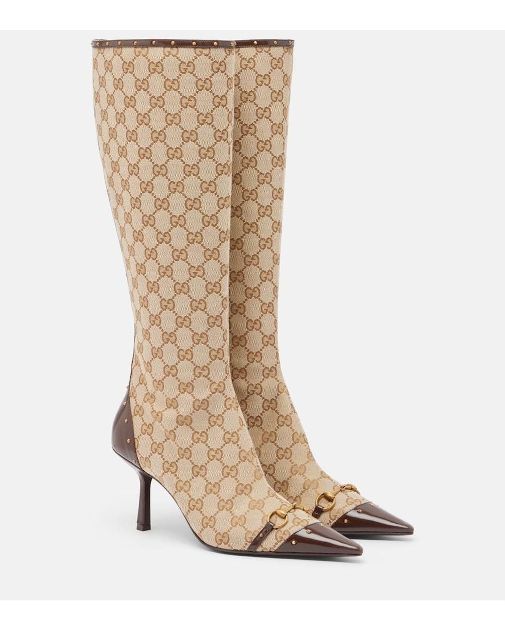 Gucci Natural Savoy Gg Canvas Knee-High Boots