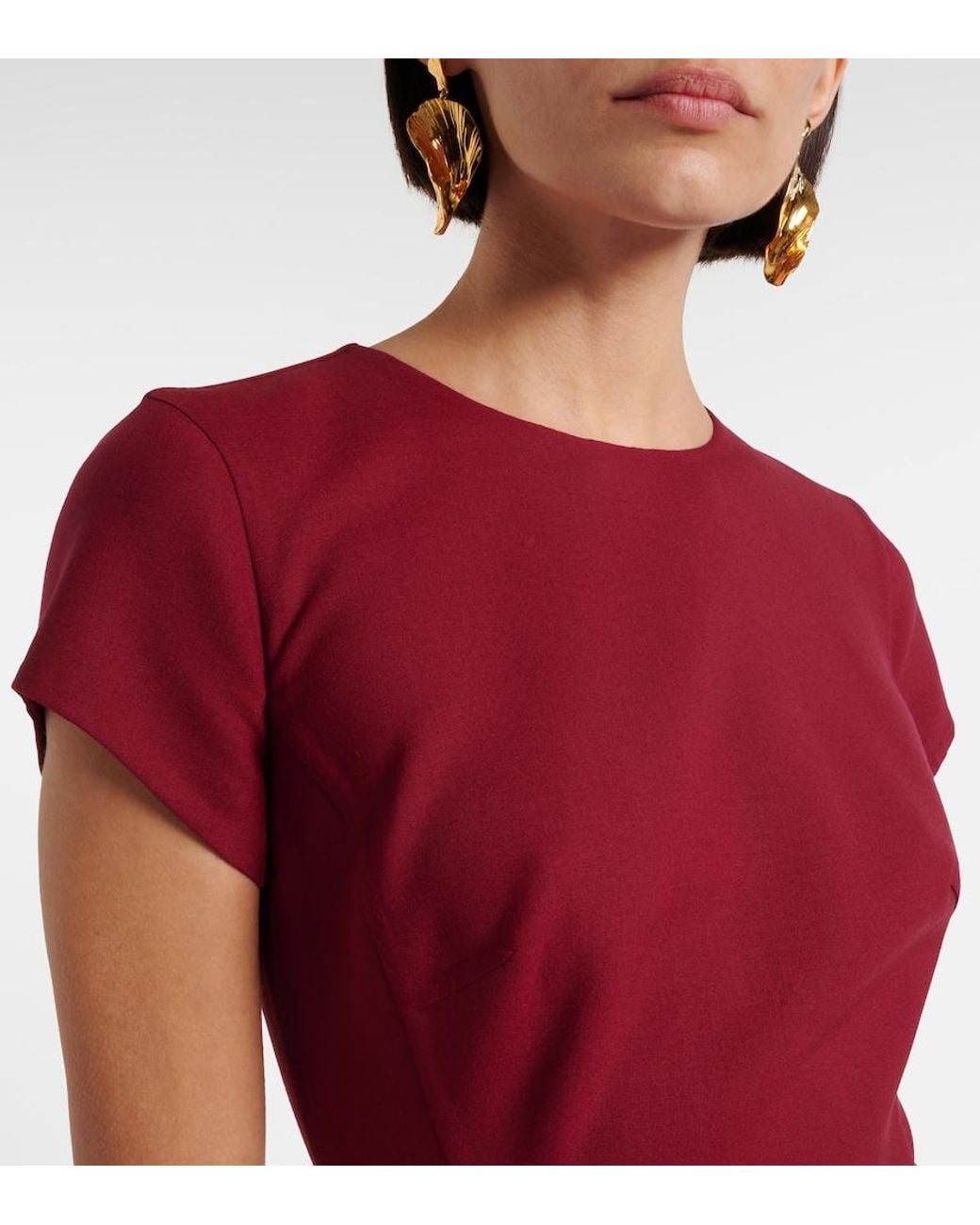 Oscar de la Renta Red Floral-Applique Wool-Blend Crepe Maxi Dress