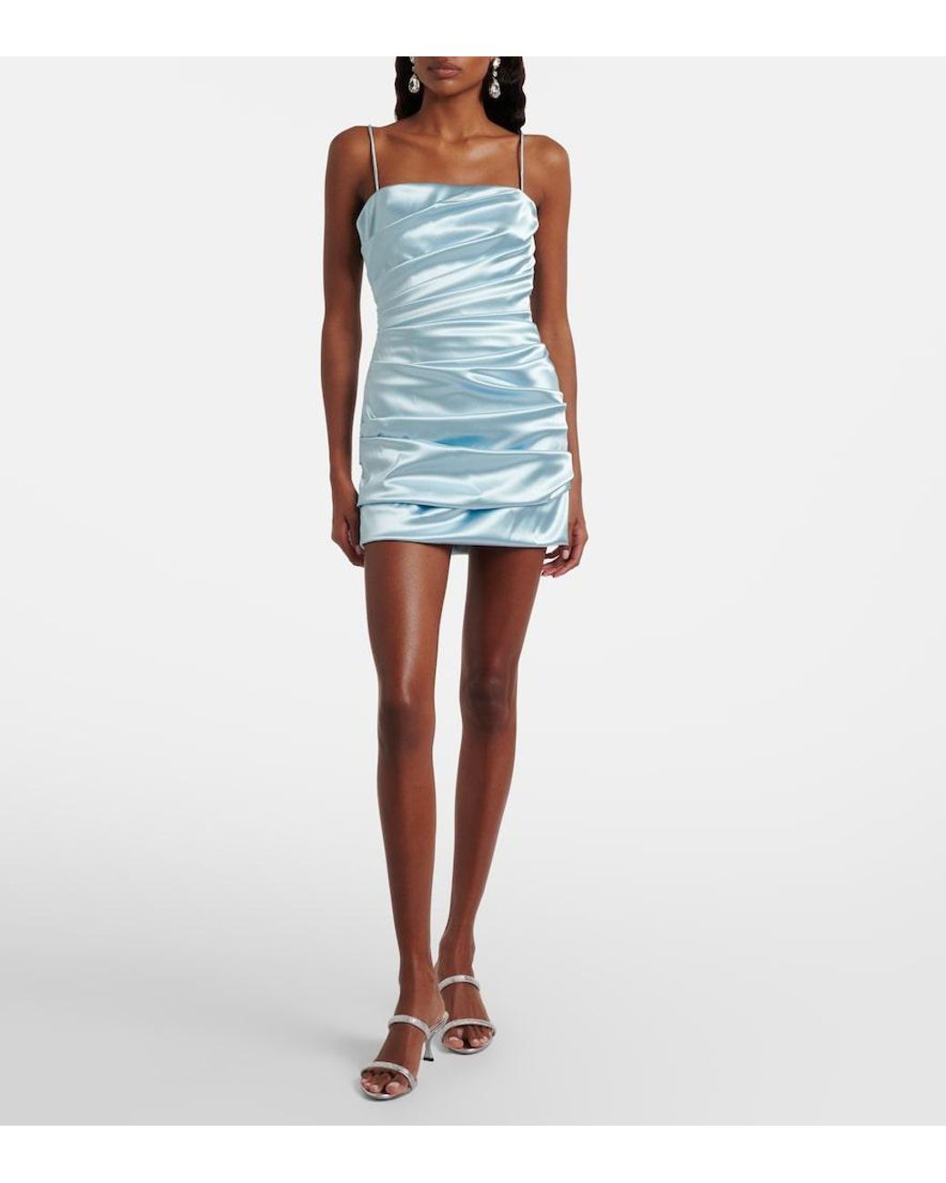 Dolce & Gabbana Blue Ruched Satin Minidress