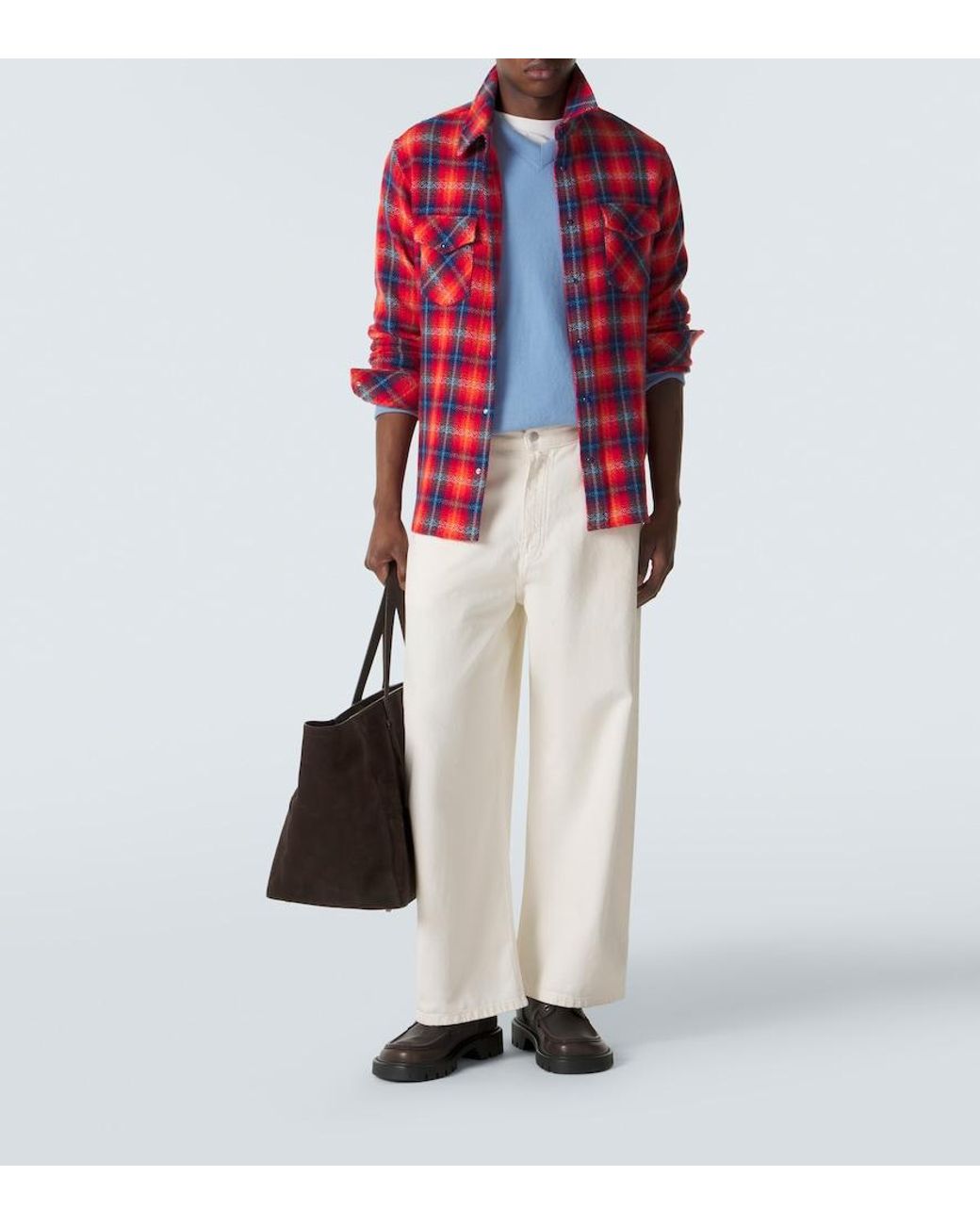 God's True Cashmere Red Checked Cashmere Shirt for men