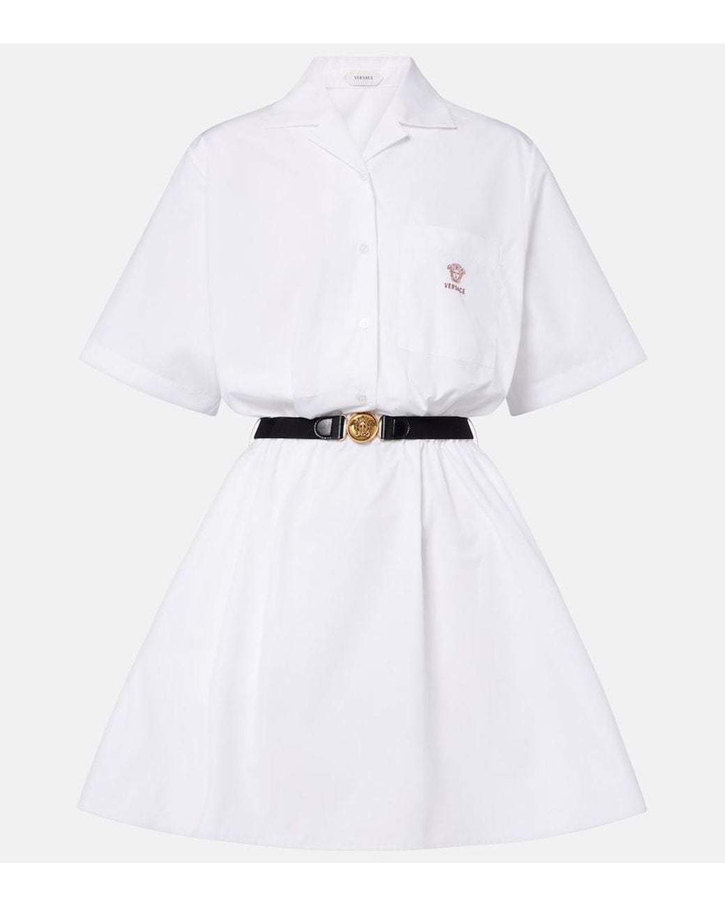 Versace White Belted Cotton Poplin Minidress