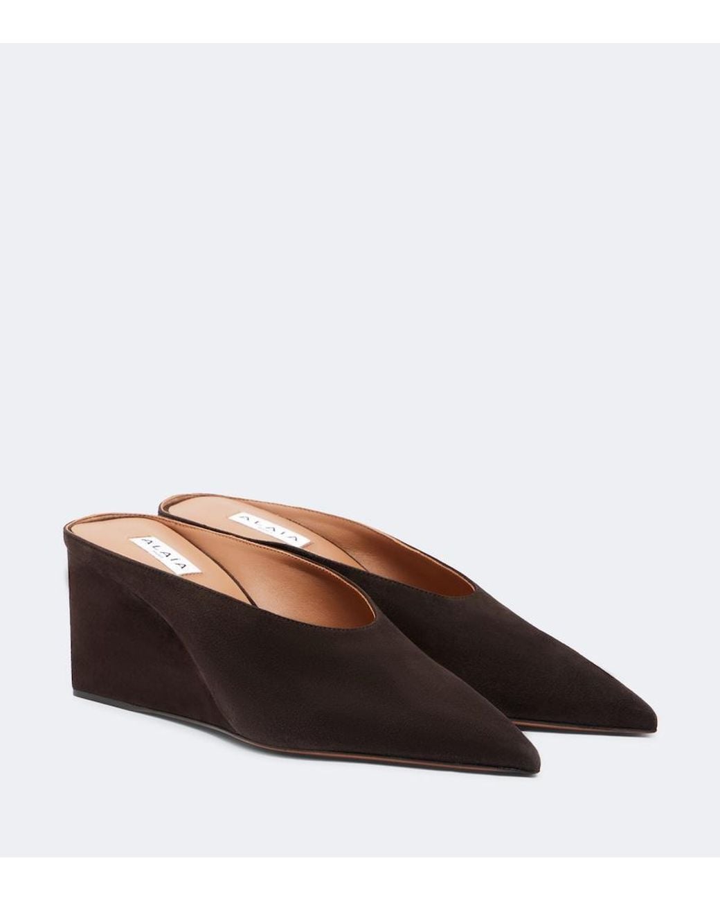 Alaïa Brown 75 Suede Point-Toe Wedge Mules