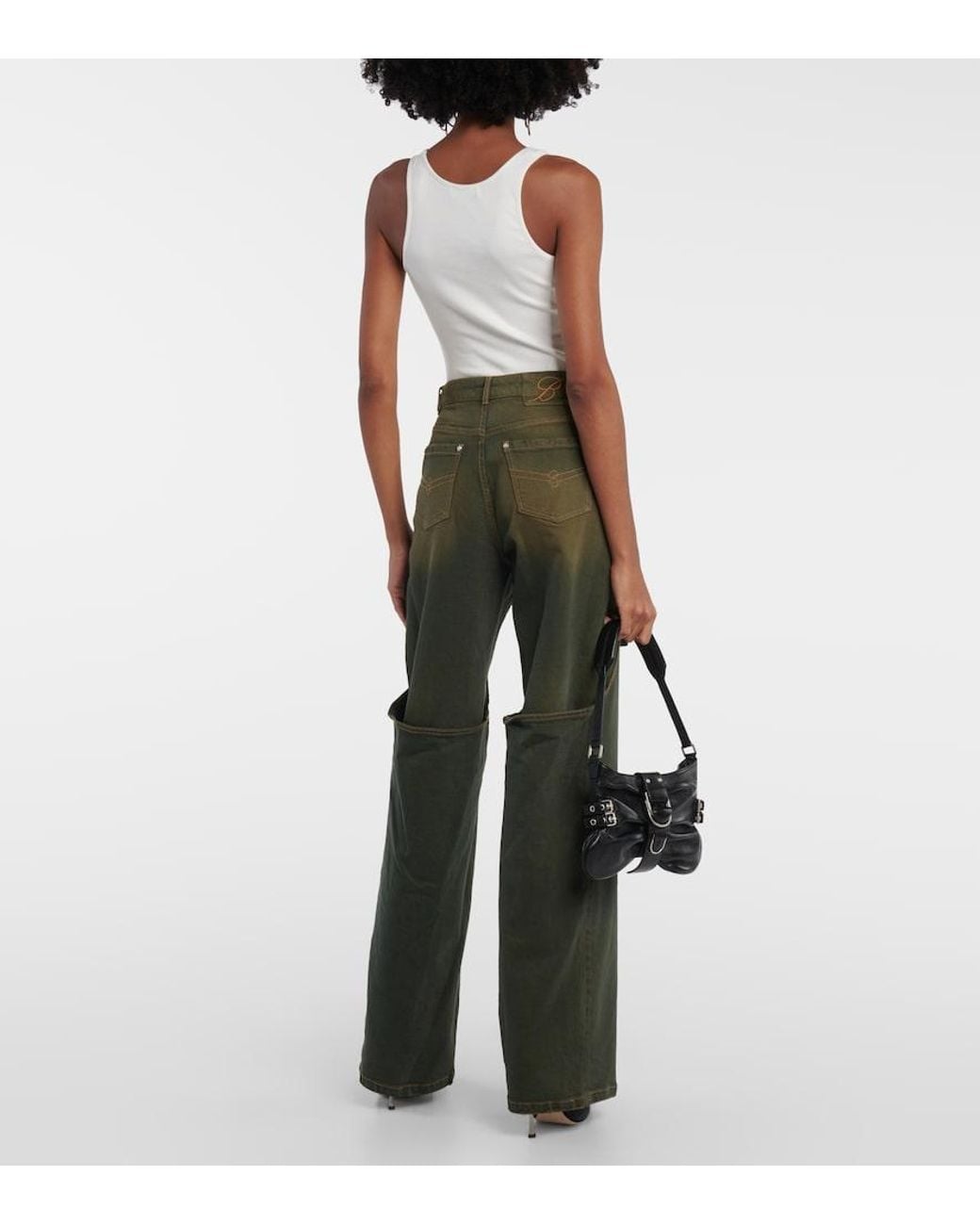 Blumarine Green Embellished Buckle Boyfriend Jeans
