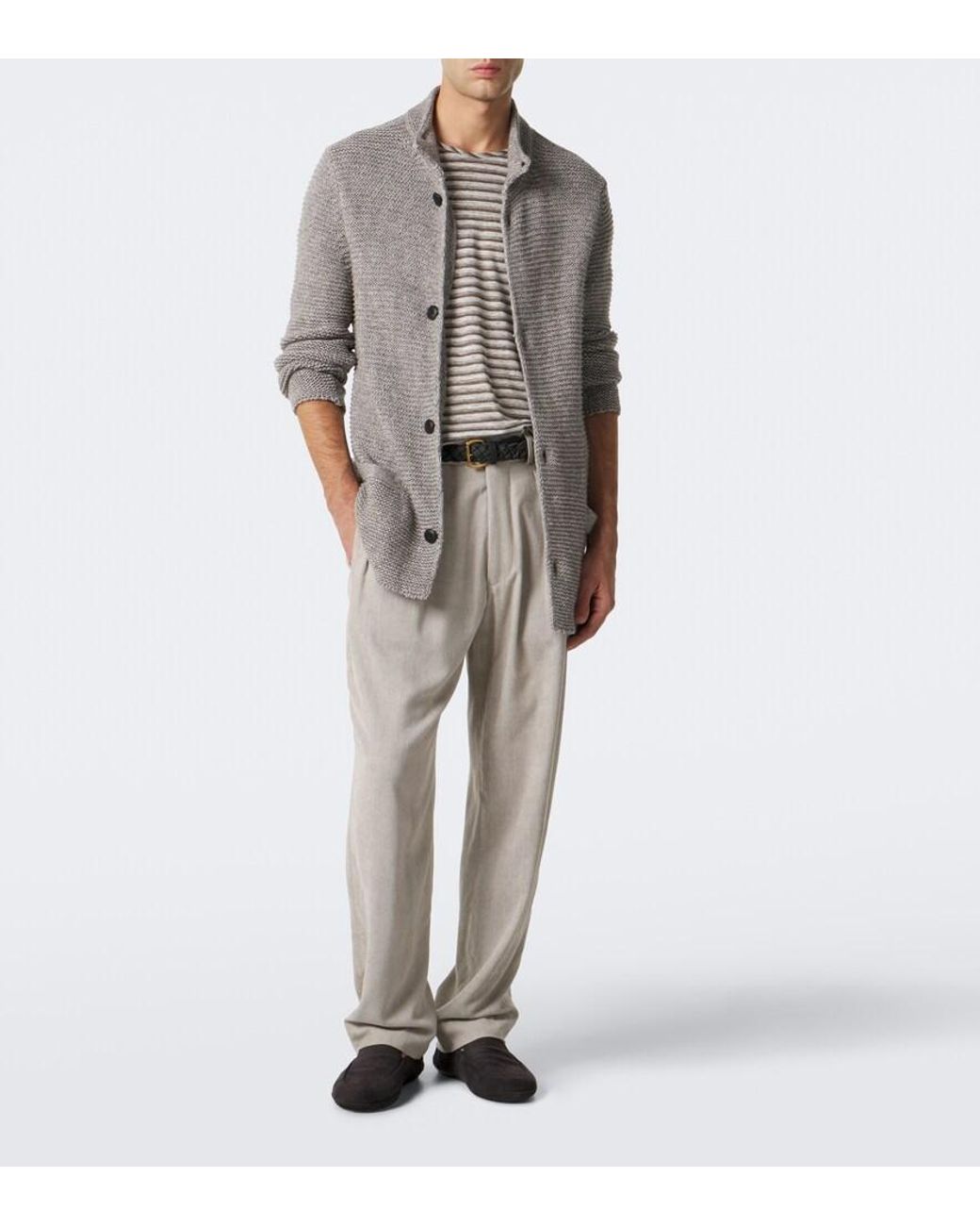 Giorgio Armani Gray Pleated Straight Pants for men