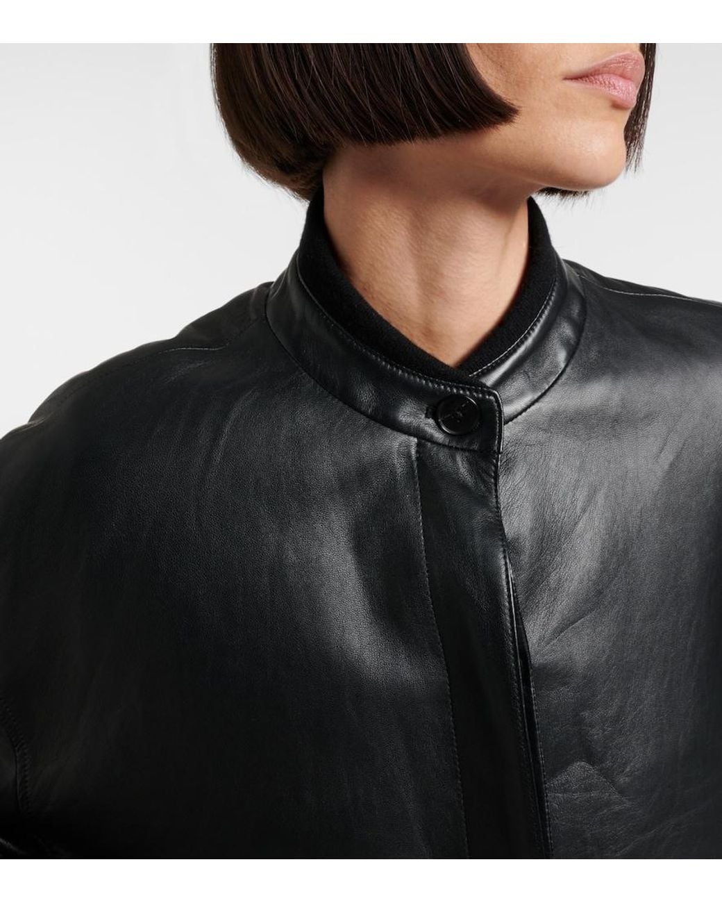 The Row Black Eleonora Leather Bomber Jacket