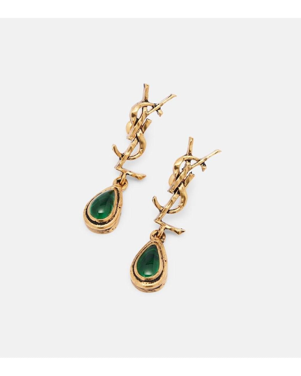 Saint Laurent White Cassandre Embellished Drop Earrings