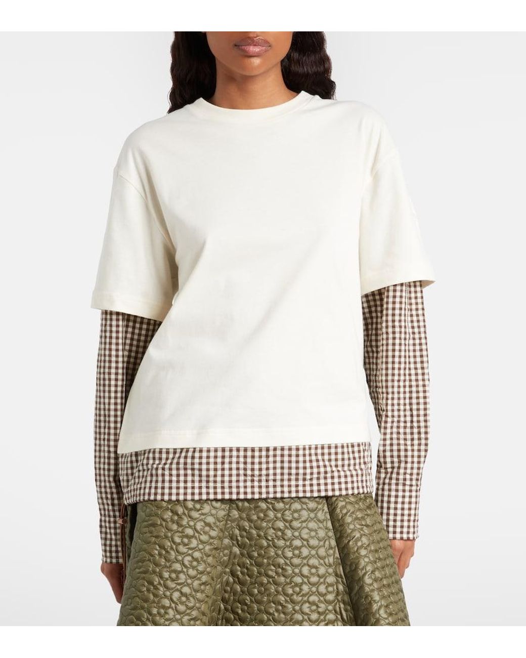 Moncler White Checked Cotton Jersey T-Shirt