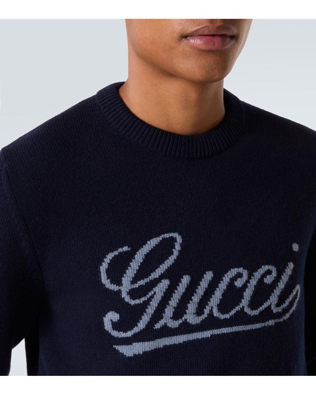Gucci Blue Logo Wool Sweater for men