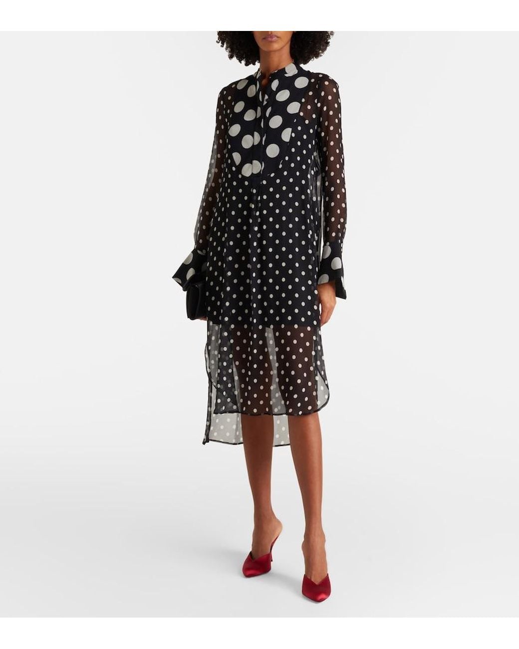 Nina Ricci Black Polka-Dot Semi-Sheer Silk Midi Dress