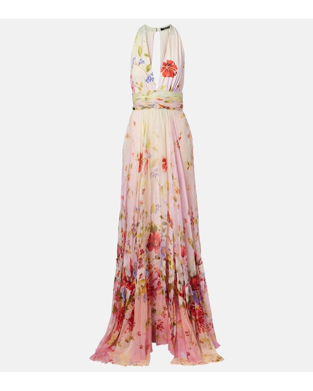 Roberto Cavalli Red Floral Silk Gown