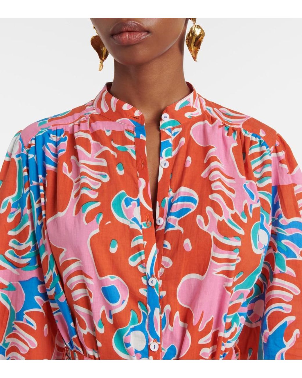 Poupette Red Cathy Printed Cotton Shirt Dress