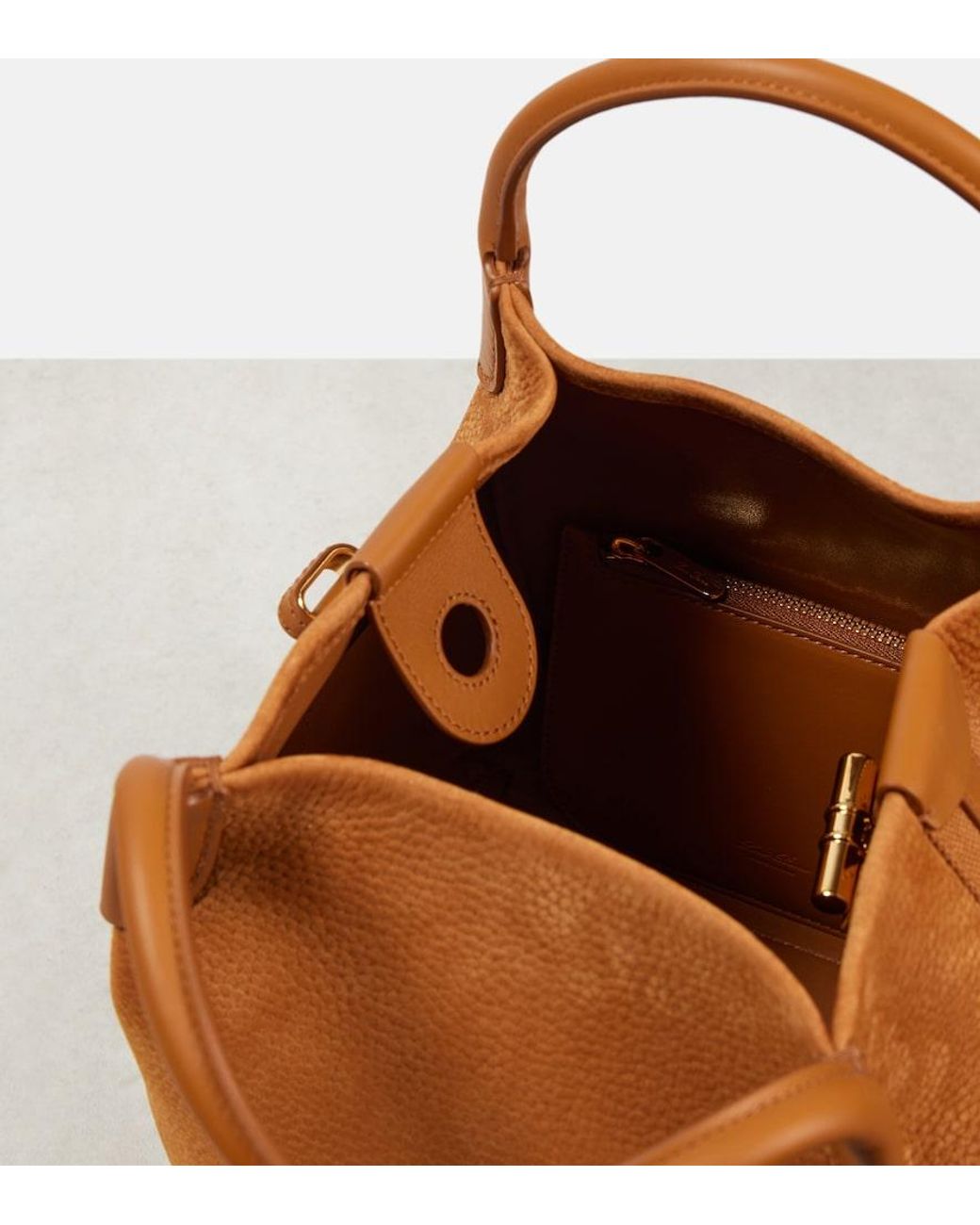 Loro Piana Brown Bale Small Leather Tote Bag