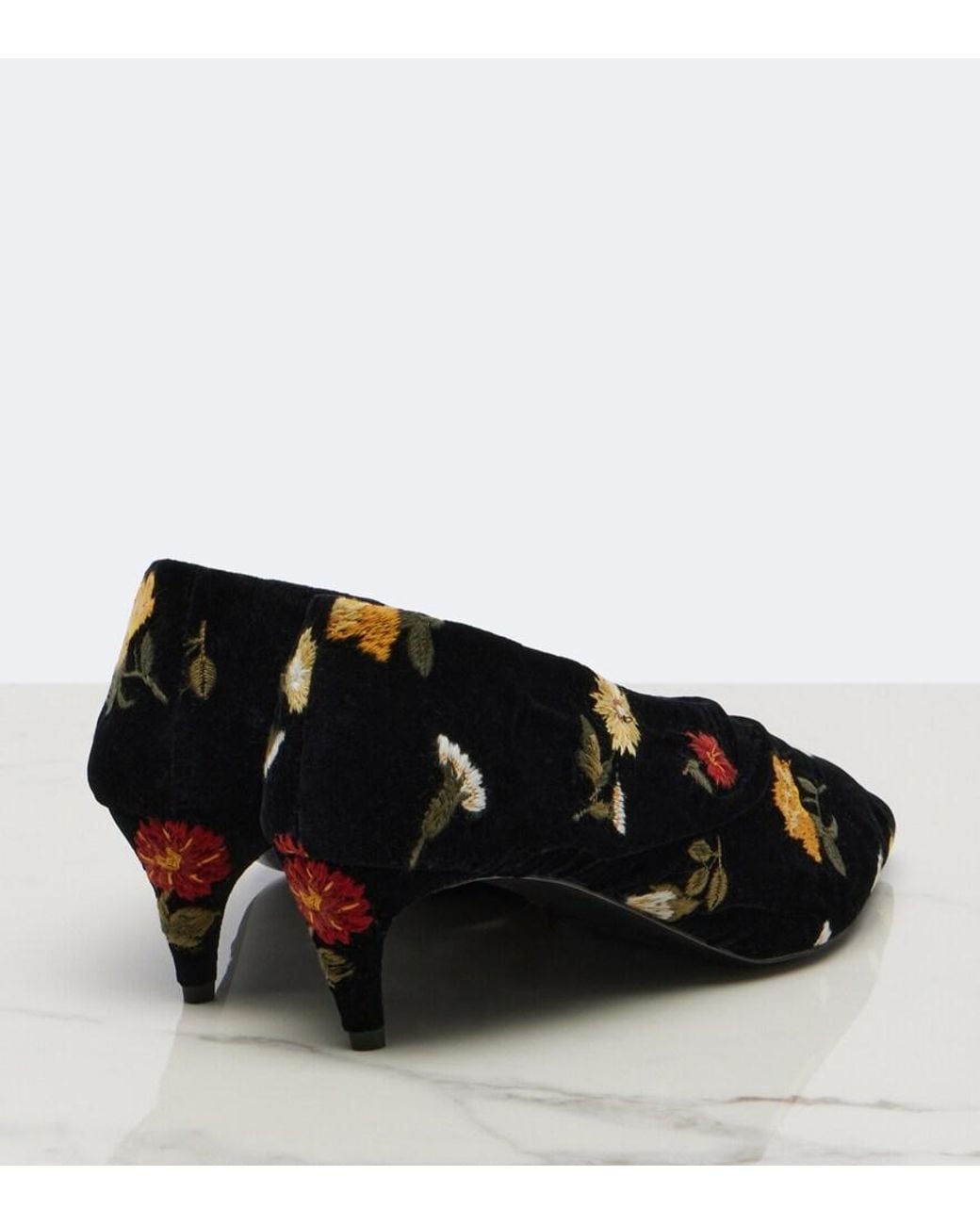 Khaite Black Miriam Embroidered Velvet Pumps