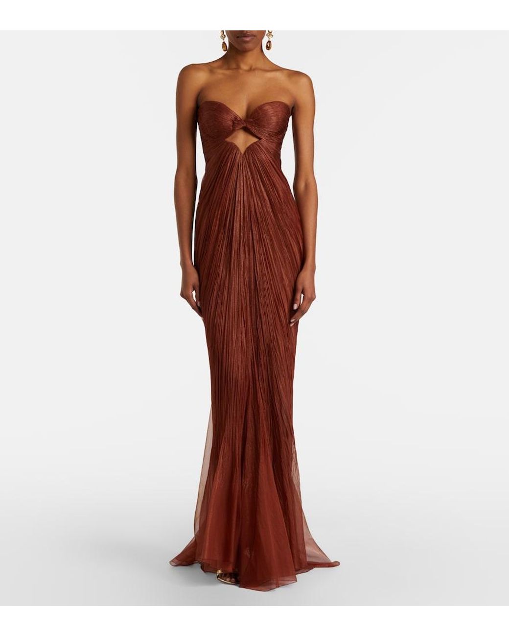 Maria Lucia Hohan Red Rachel Draped Silk Muslin Bustier Gown