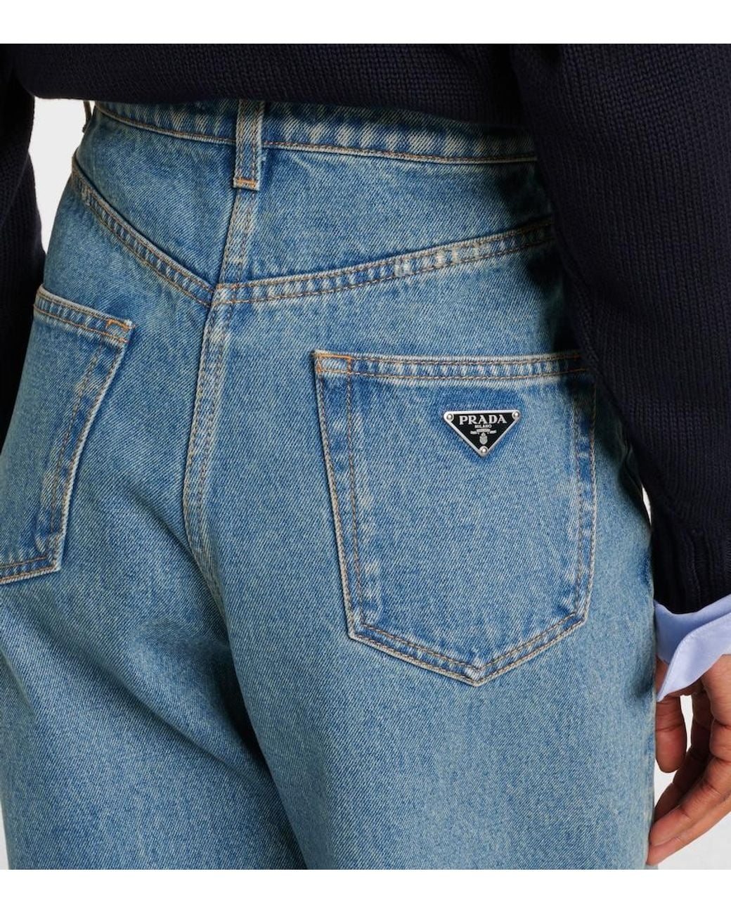 Jeans Rectos De Tiro Alto Prada de color Blue