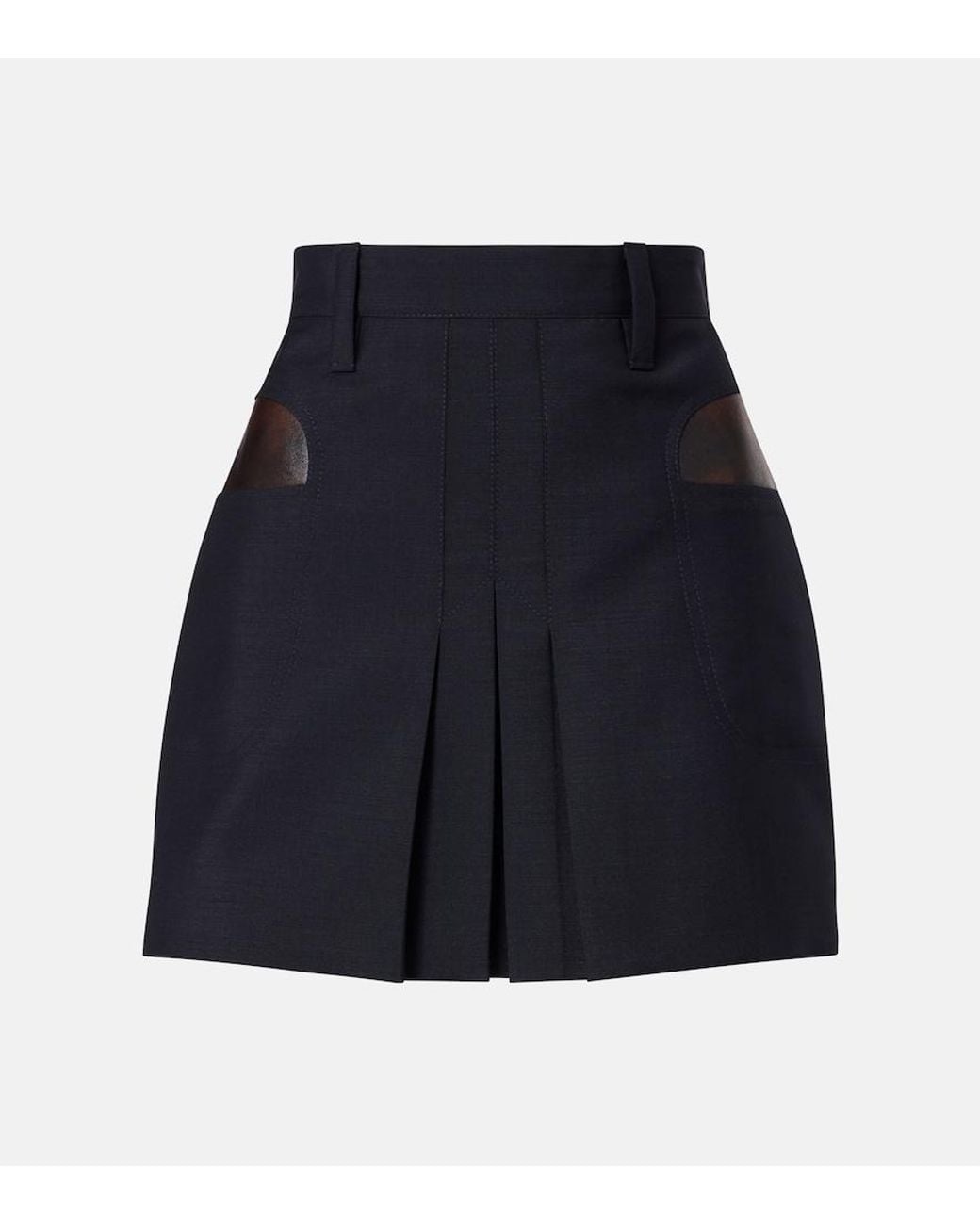 Prada Blue Pleated Mohair And Wool Miniskirt