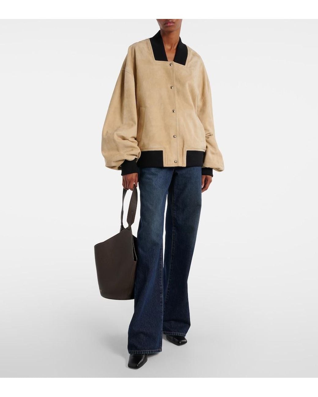 Khaite Natural Spence Suede Bomber Jacket