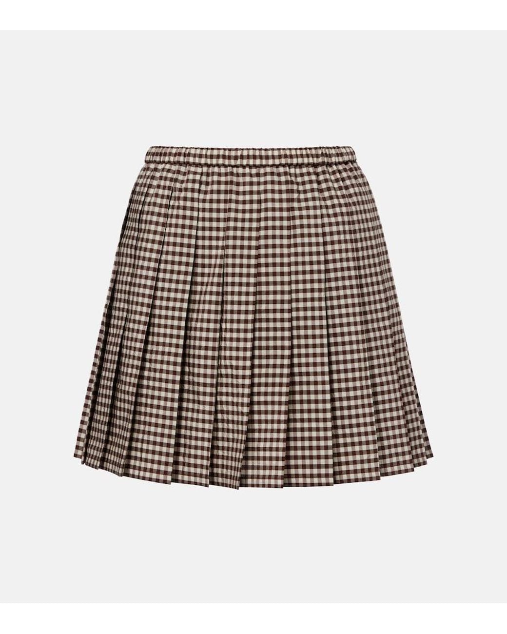 Moncler Brown Pleated Gingham Cotton-Blend Miniskirt