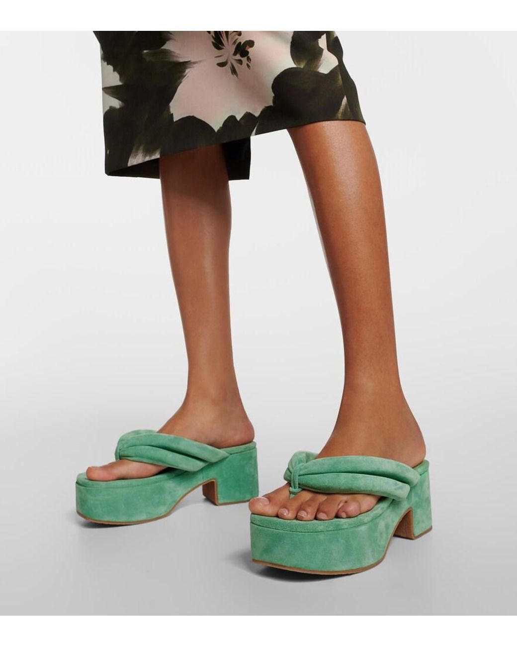 Dries Van Noten Green Suede Platform Thong Sandals