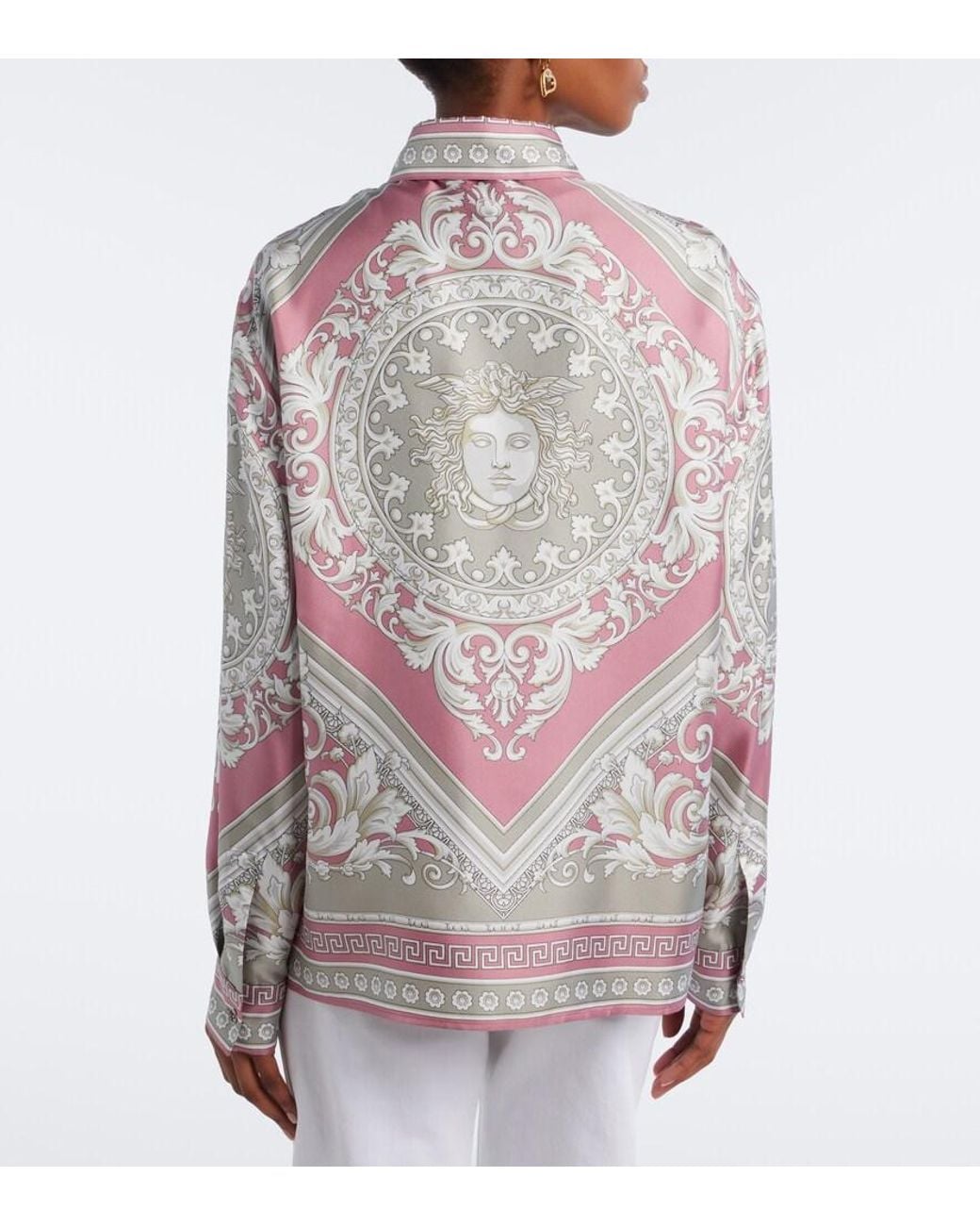 Camisa Greca De Sarga De Seda Estampada Versace de color Pink