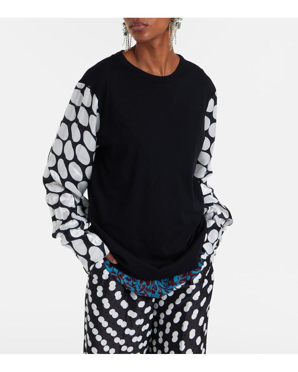 Dries Van Noten Black Polka-Dot Cotton-Blend Top